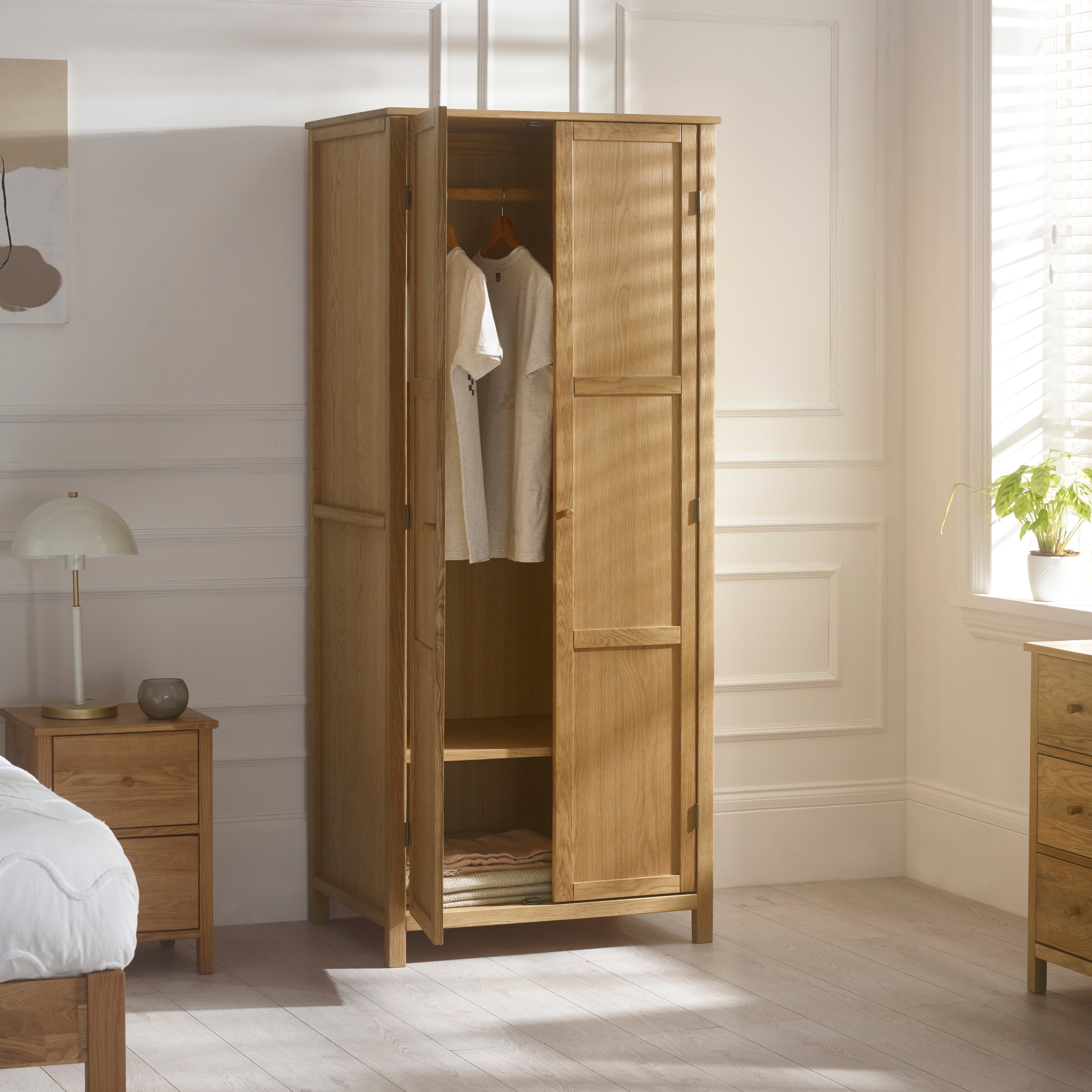Osborne Solid Oak Wood Double Wardrobe